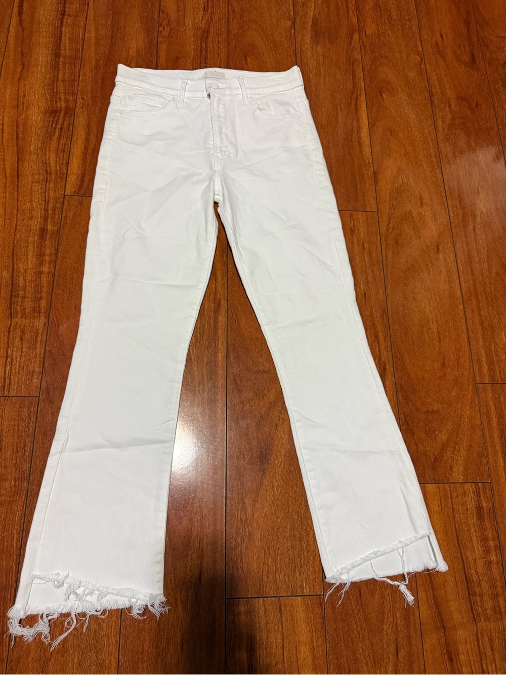 MORHER omen’s White Frayed Hem Jeans
